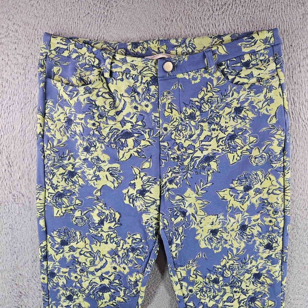 Soft Surroundings Blue Lime Green Floral Slim‎ Leg Pants Womens Medium - Picture 2 of 9